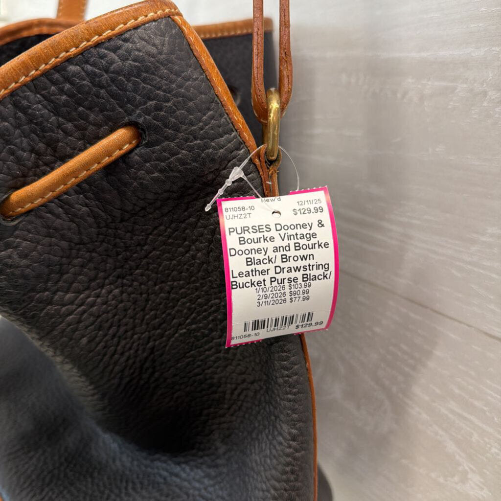 Vintage Dooney and Bourke Black/ Brown Leather Drawstring Bucket Purse