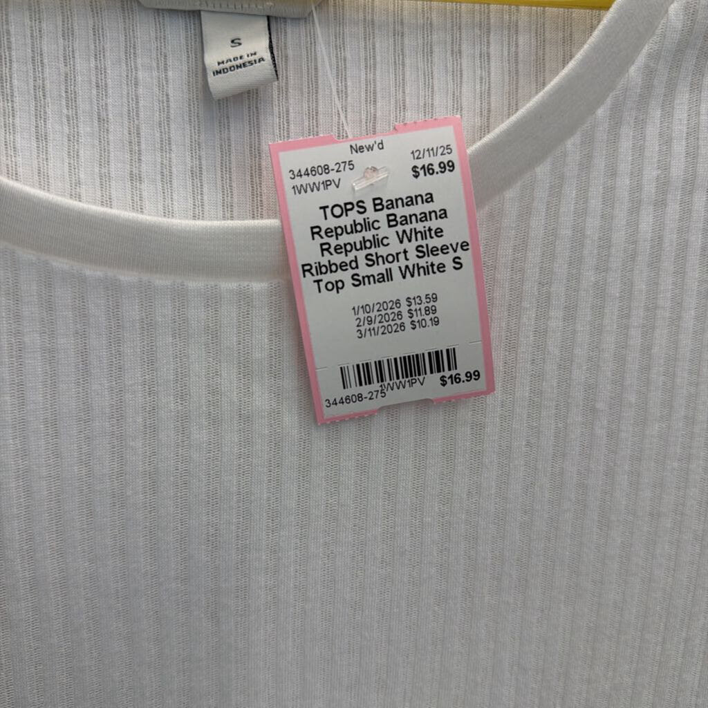 Banana Republic White Ribbed Short Sleeve Top Small