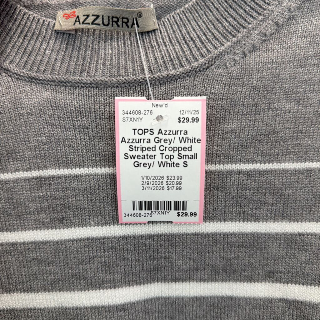 Azzurra Grey/ White Striped Cropped Sweater Top Small