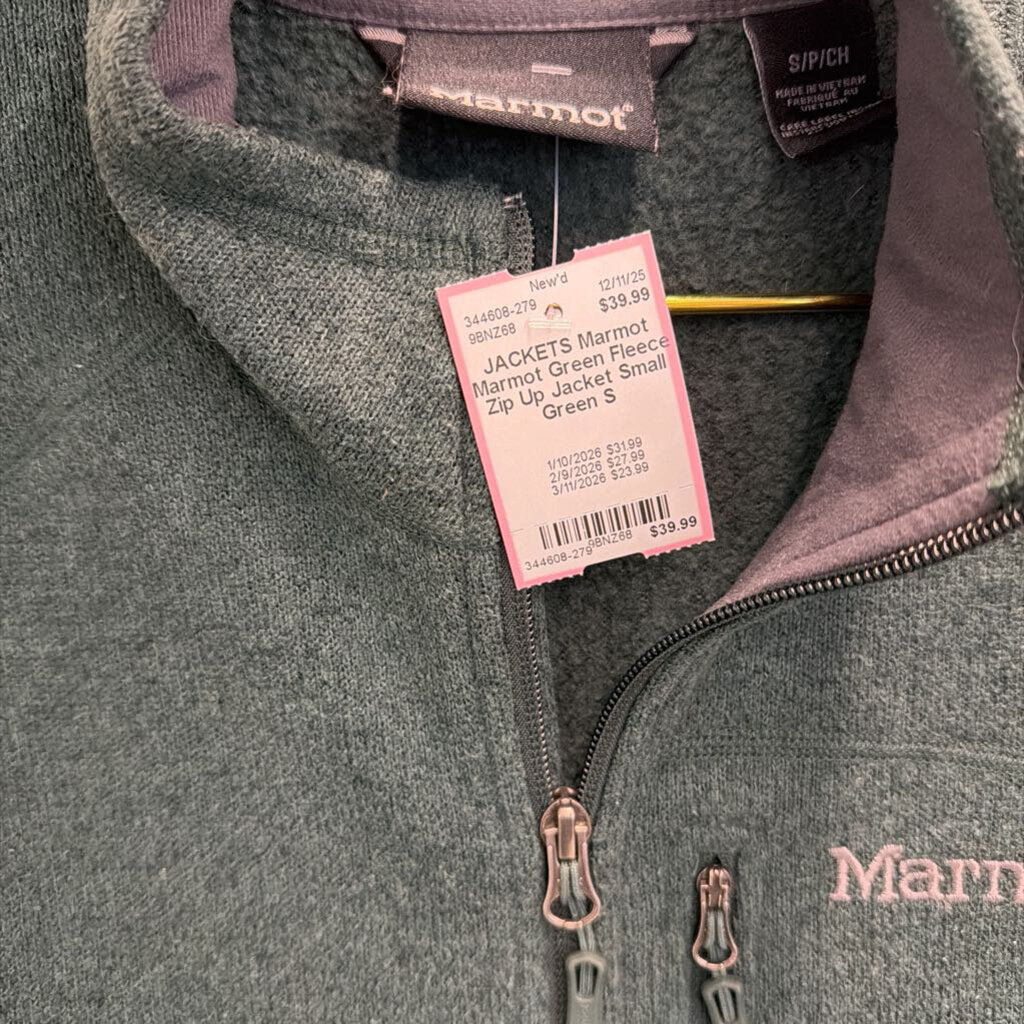 Marmot Green Fleece Zip Up Jacket Small