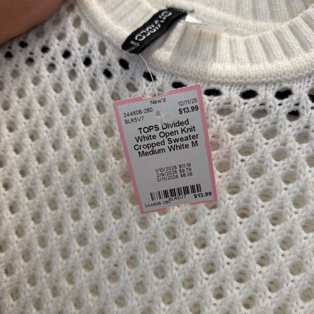 White Open Knit Cropped Sweater Medium