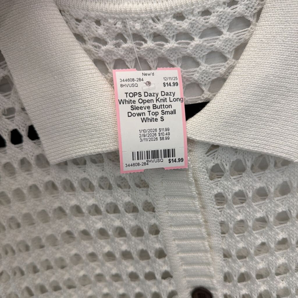 Dazy White Open Knit Long Sleeve Button Down Top Small