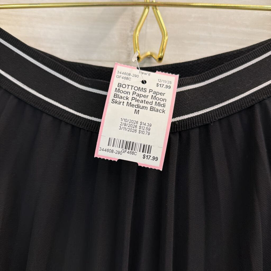 Paper Moon Black Pleated Midi Skirt Medium