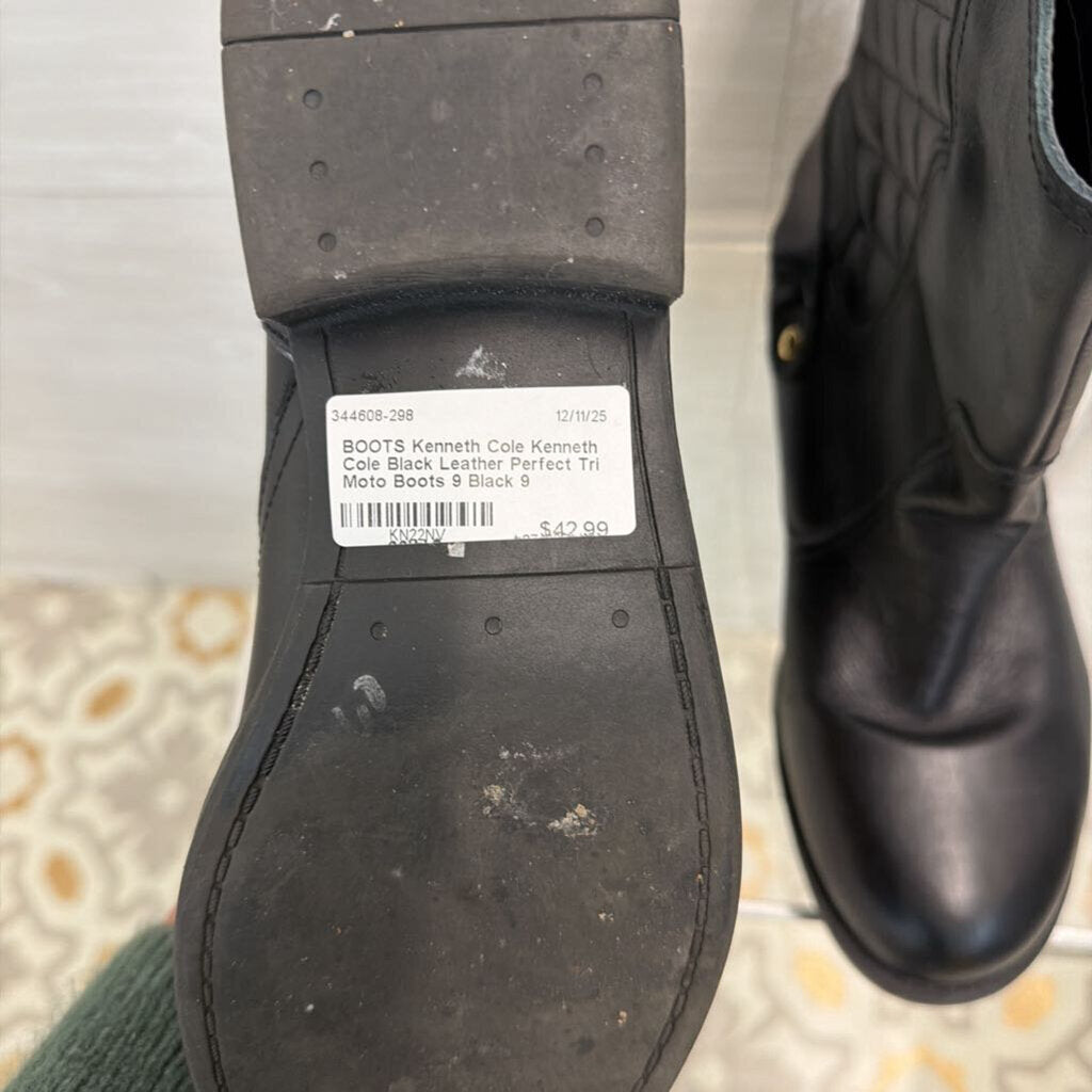 Kenneth Cole Black Leather Perfect Tri Moto Boots 9