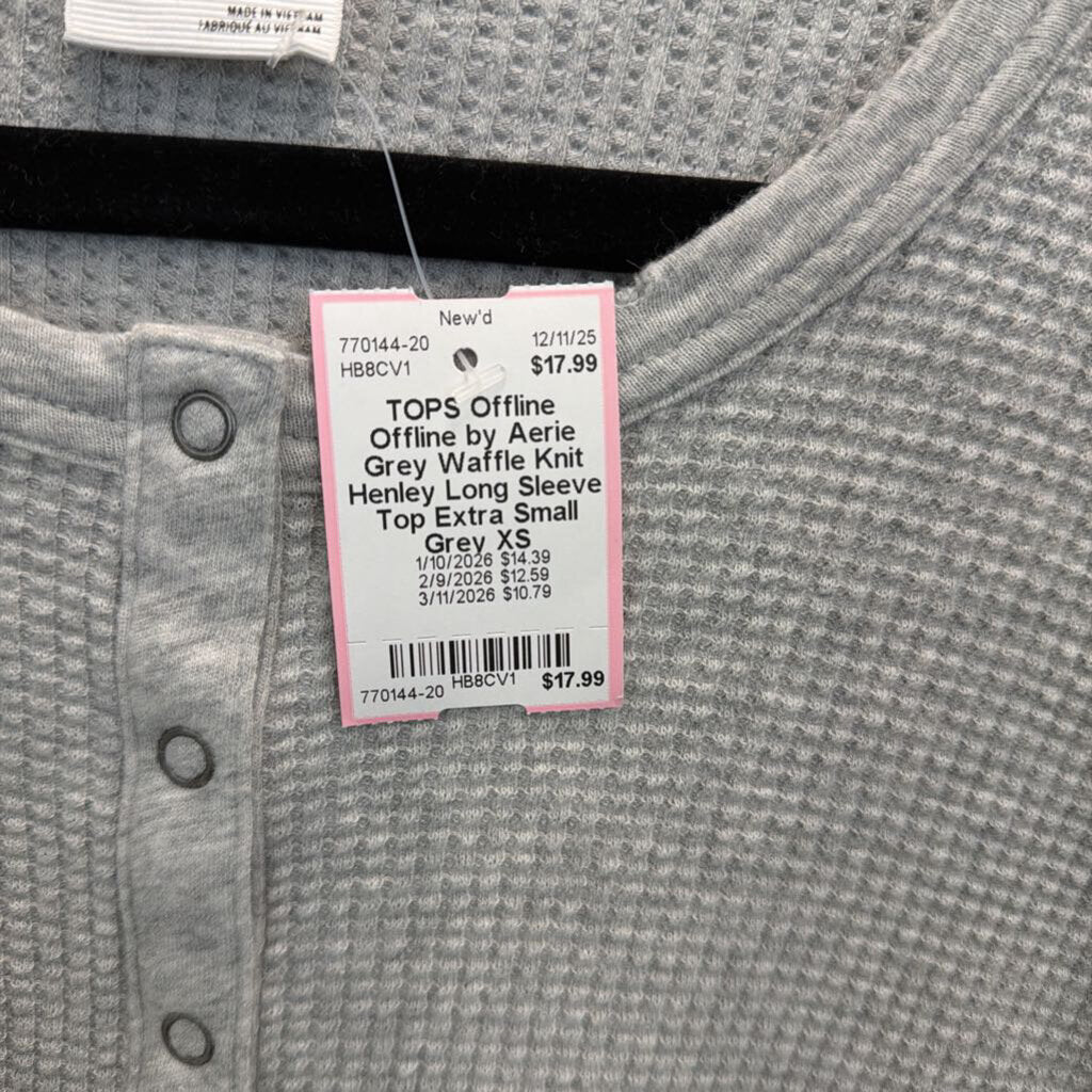 Offline by Aerie Grey Waffle Knit Henley Long Sleeve Top Extra Small