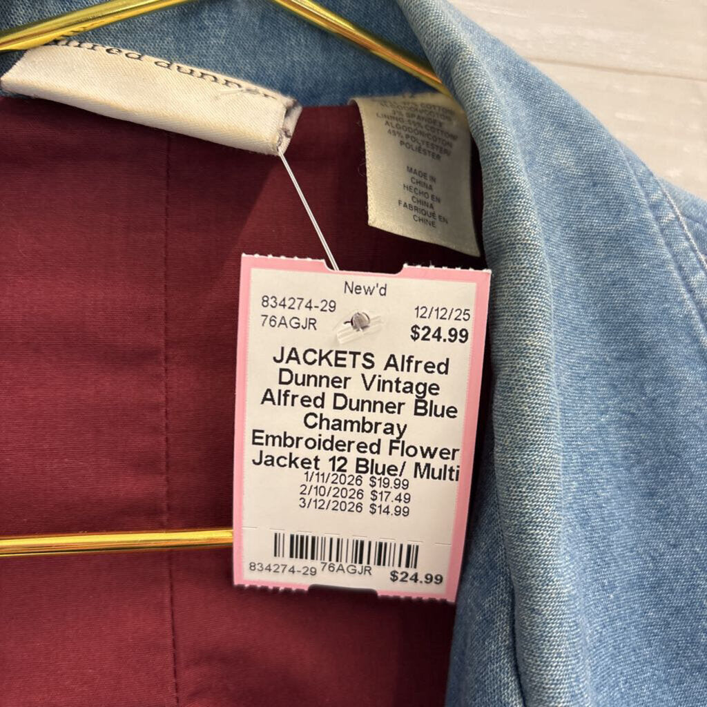 Vintage Alfred Dunner Blue Chambray Embroidered Flower Jacket 12