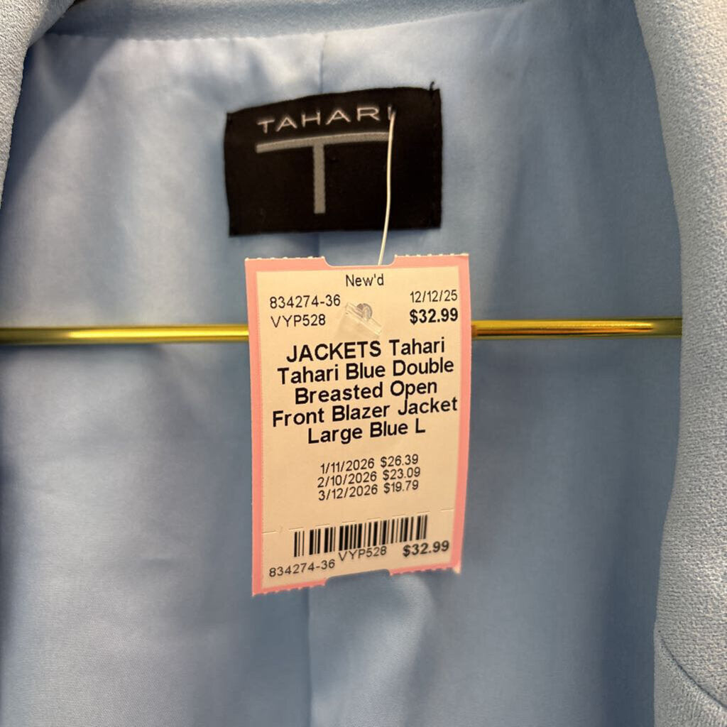 Tahari Blue Double Breasted Open Front Blazer Jacket Large