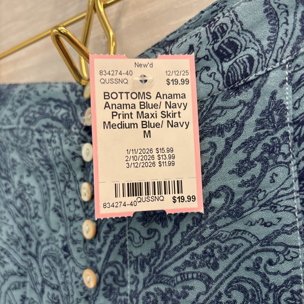 Anama Blue/ Navy Print Maxi Skirt Medium