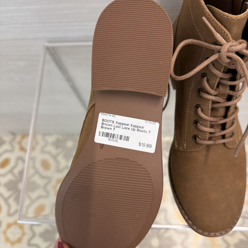 Xappeal Brown Laci Lace Up Boots 7