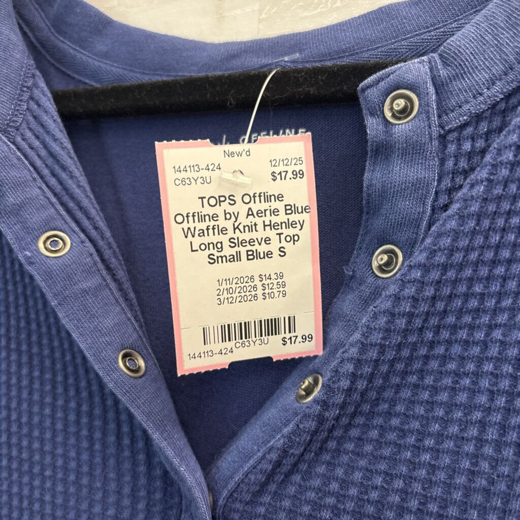 Offline by Aerie Blue Waffle Knit Henley Long Sleeve Top Small