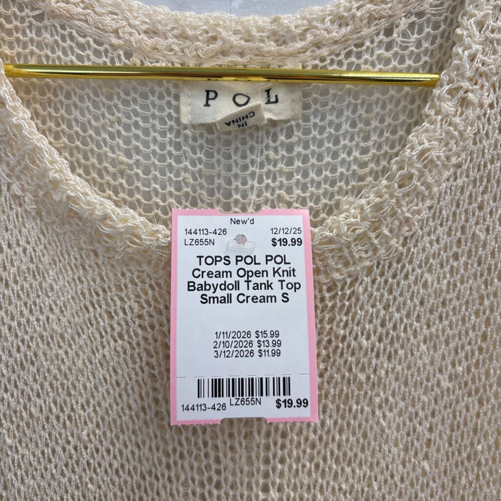 POL Cream Open Knit Babydoll Tank Top Small