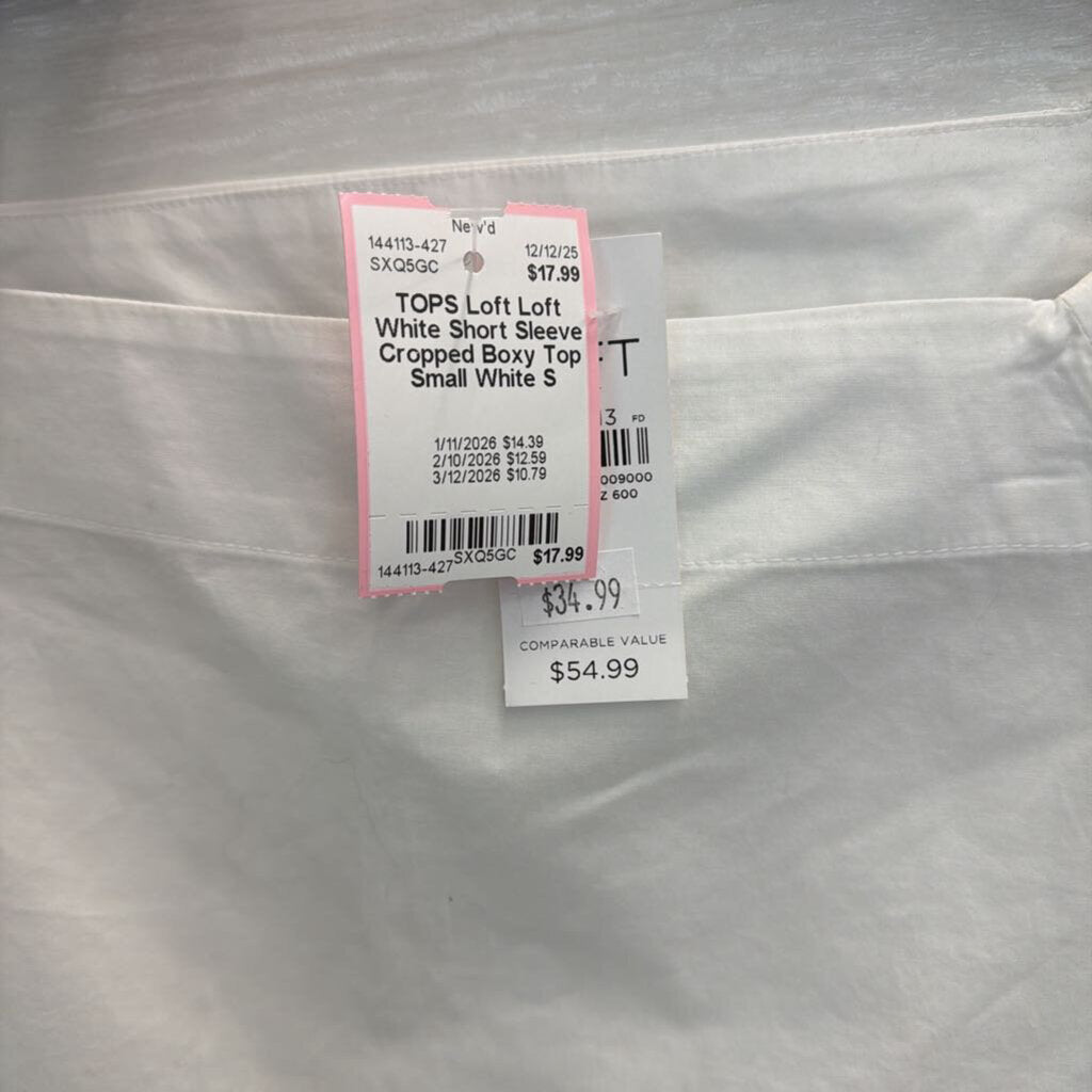 Loft White Short Sleeve Cropped Boxy Top Small