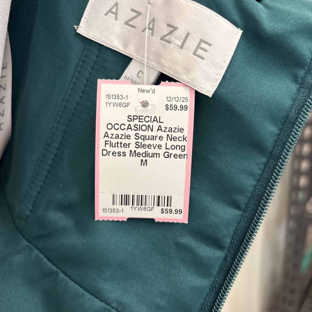 Azazie Square Neck Flutter Sleeve Long Dress Medium