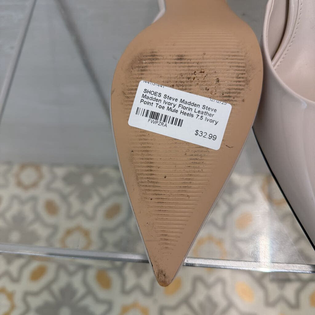 Steve Madden Ivory Florin Leather Point Toe Mule Heels 7.5