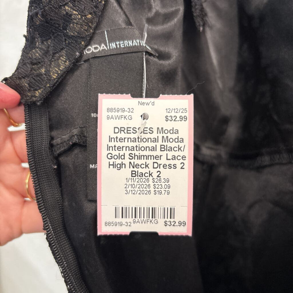 Moda International Black/ Gold Shimmer Lace High Neck Dress 2