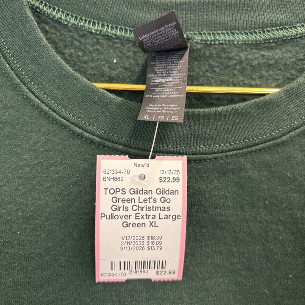 Gildan Green Let's Go Girls Christmas Pullover Extra Large