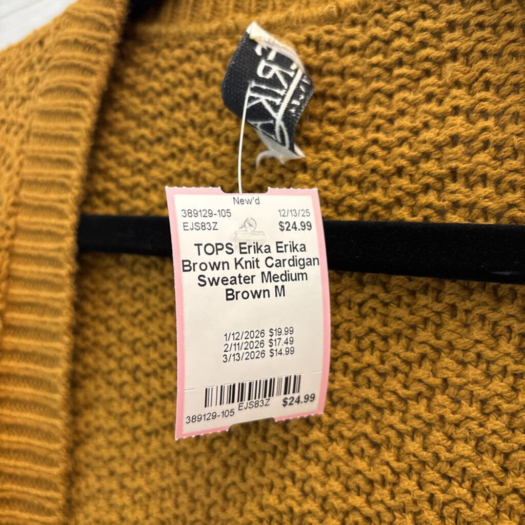 Erika Brown Knit Cardigan Sweater Medium