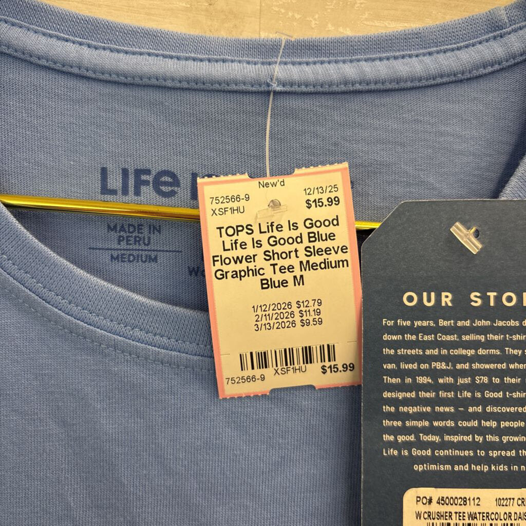Life Is Good Blue Flower Short Sleeve Graphic Tee Medium