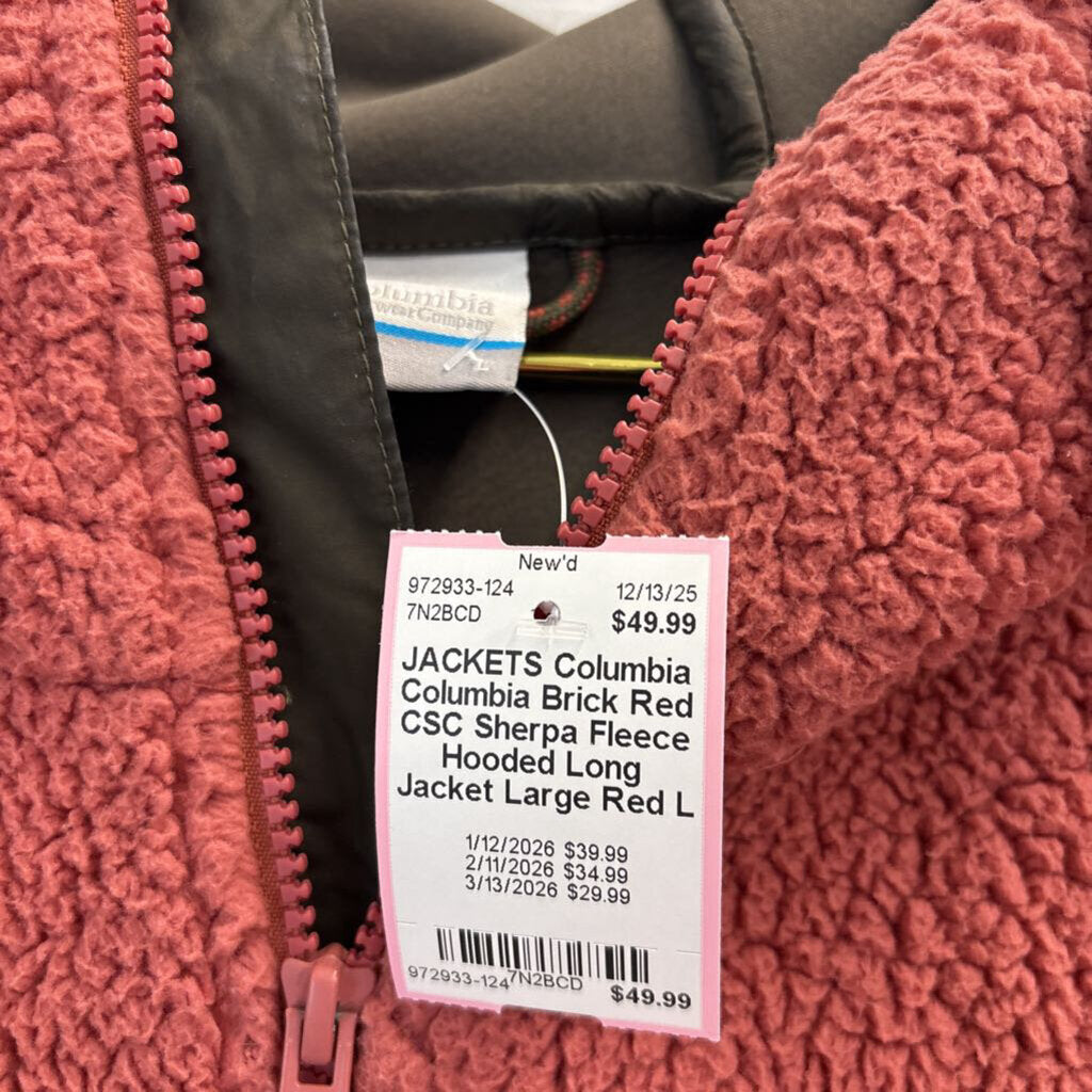 Columbia Brick Red CSC Sherpa Fleece Hooded Long Jacket Large