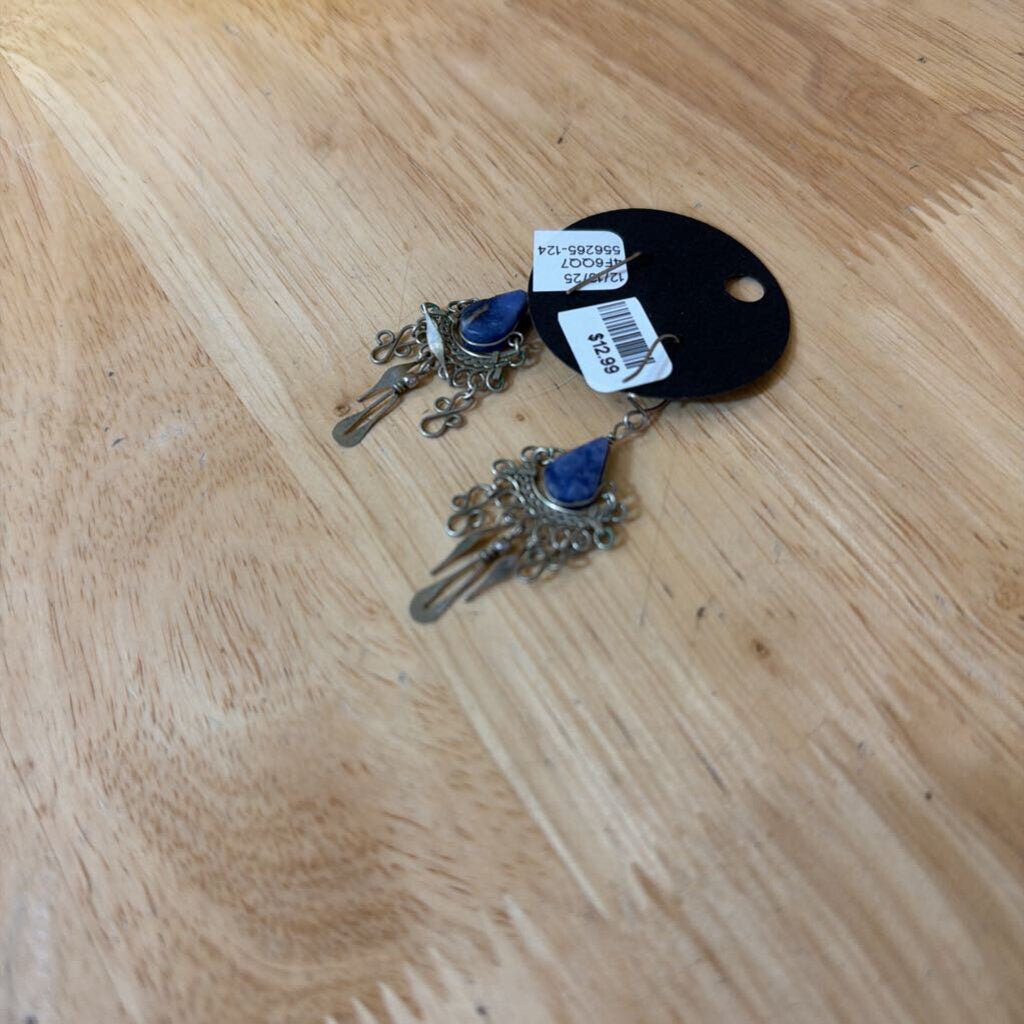 Silver/ Blue Stone Dangle Statement Earrings