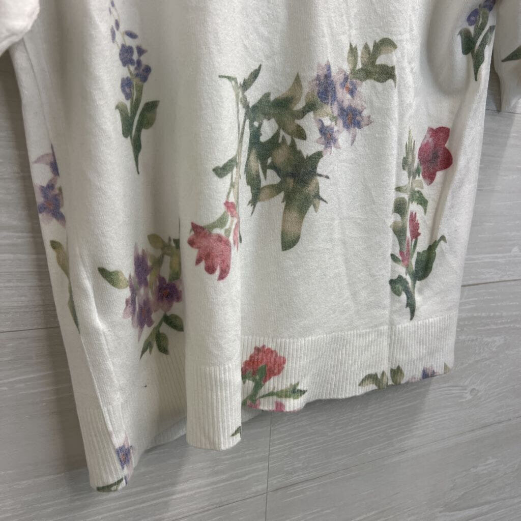Sioni Floral White Short Sleeve Cardigan M