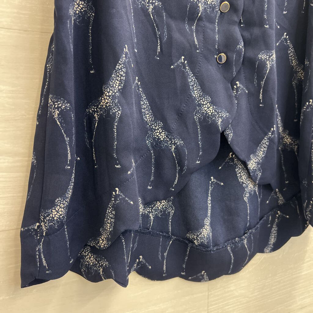 Double Zero Navy Giraffe Button Down Back Tank Small