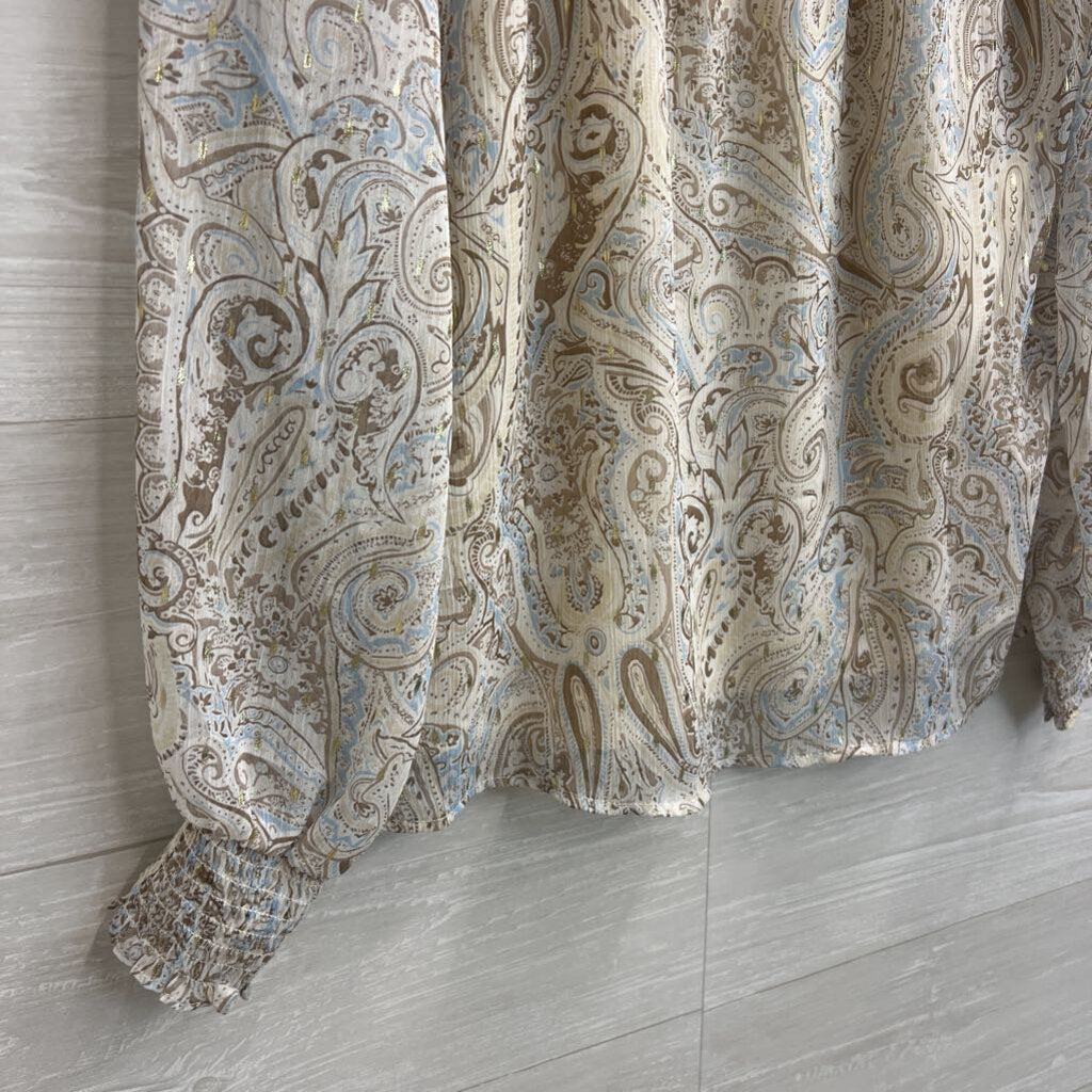 Autres Filles Beige/Cream/Gold Sheer Lined Boho Blouse Small