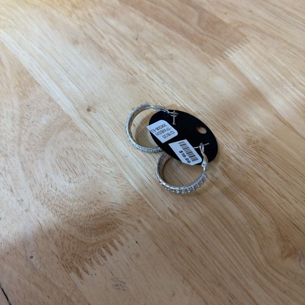 Silver/ Rhinestone Hoop Earrings