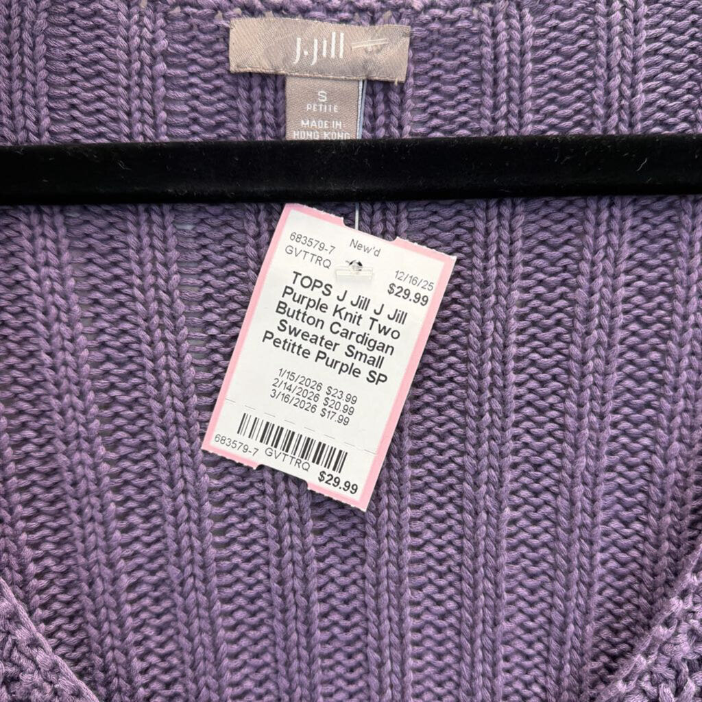J Jill Purple Knit Two Button Cardigan Sweater Small Petitte