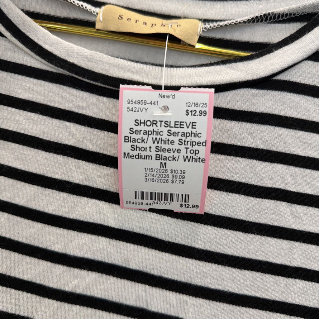 Seraphic Black/ White Striped Short Sleeve Top Medium