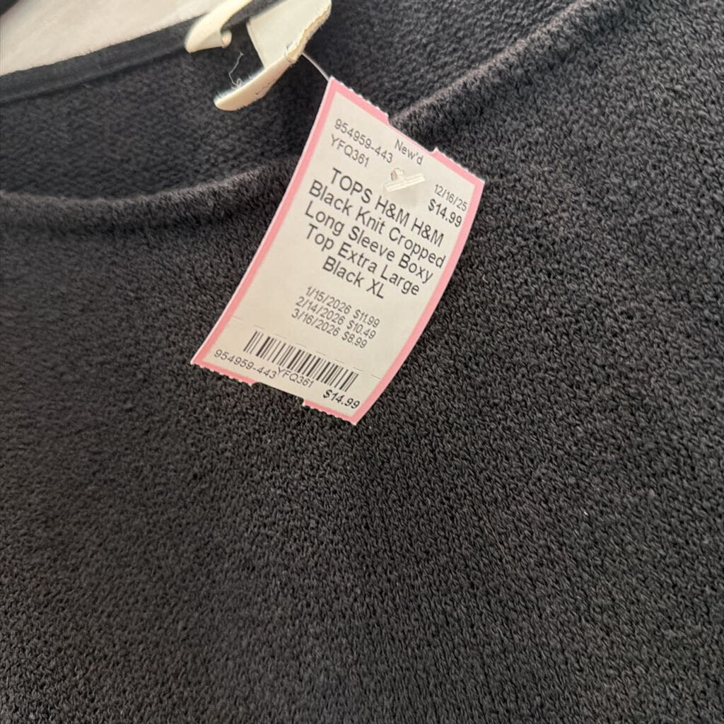 H&M Black Knit Cropped Long Sleeve Boxy Top Extra Large