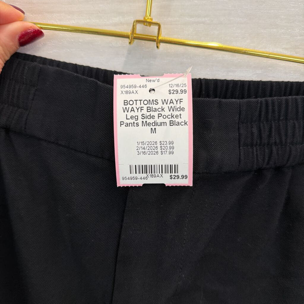 WAYF Black Wide Leg Side Pocket Pants Medium