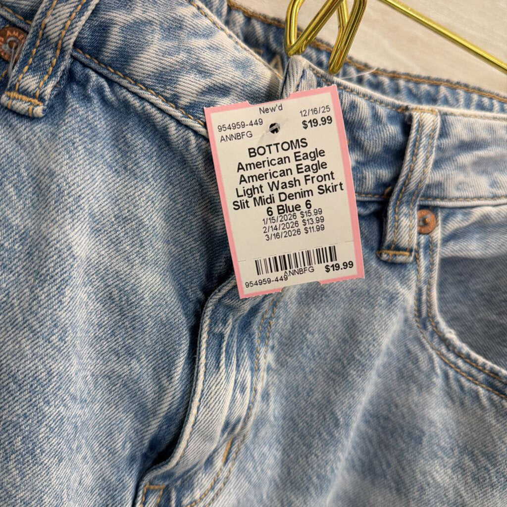 American Eagle Light Wash Front Slit Midi Denim Skirt 6