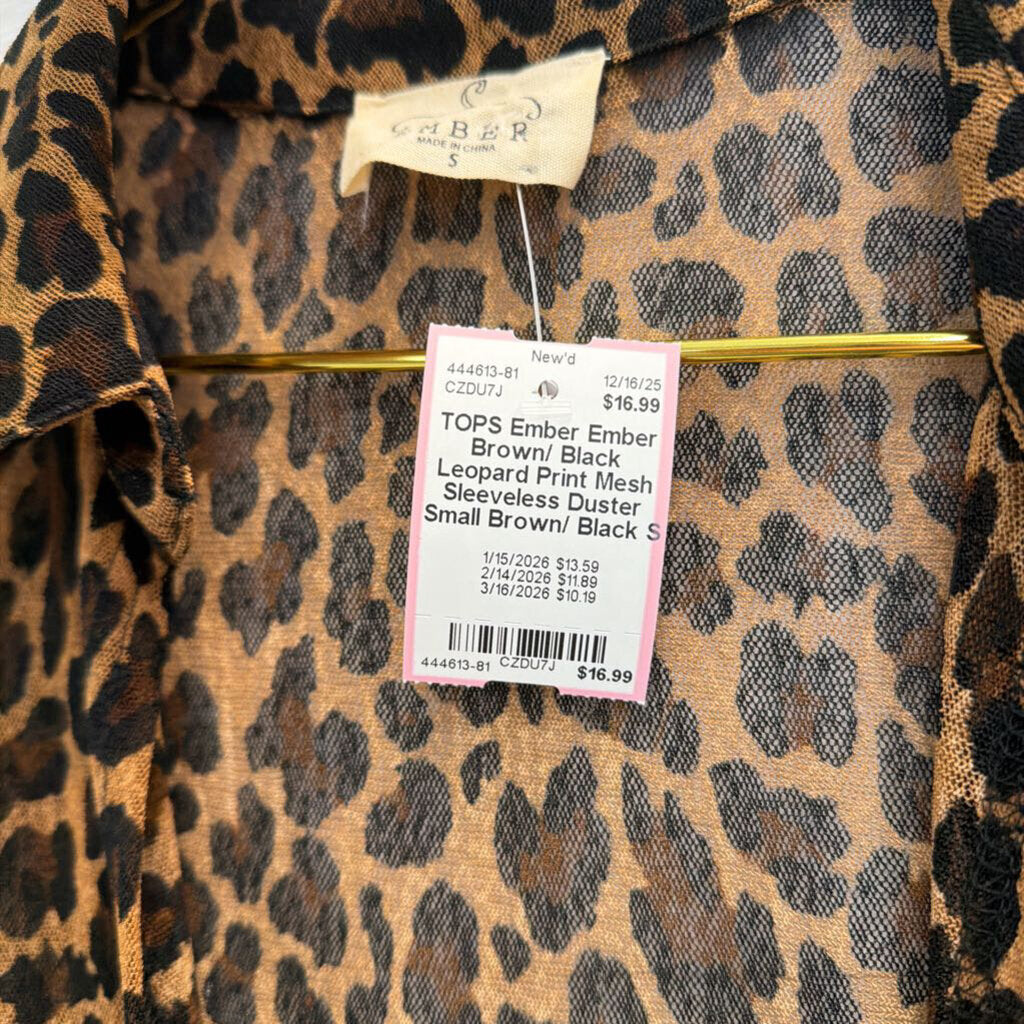 Ember Brown/ Black Leopard Print Mesh Sleeveless Duster Small