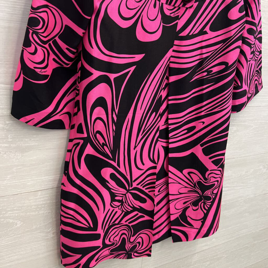 Vintage Milly of New York Pink/ Black Print Retro Long Sleeve Dress 10