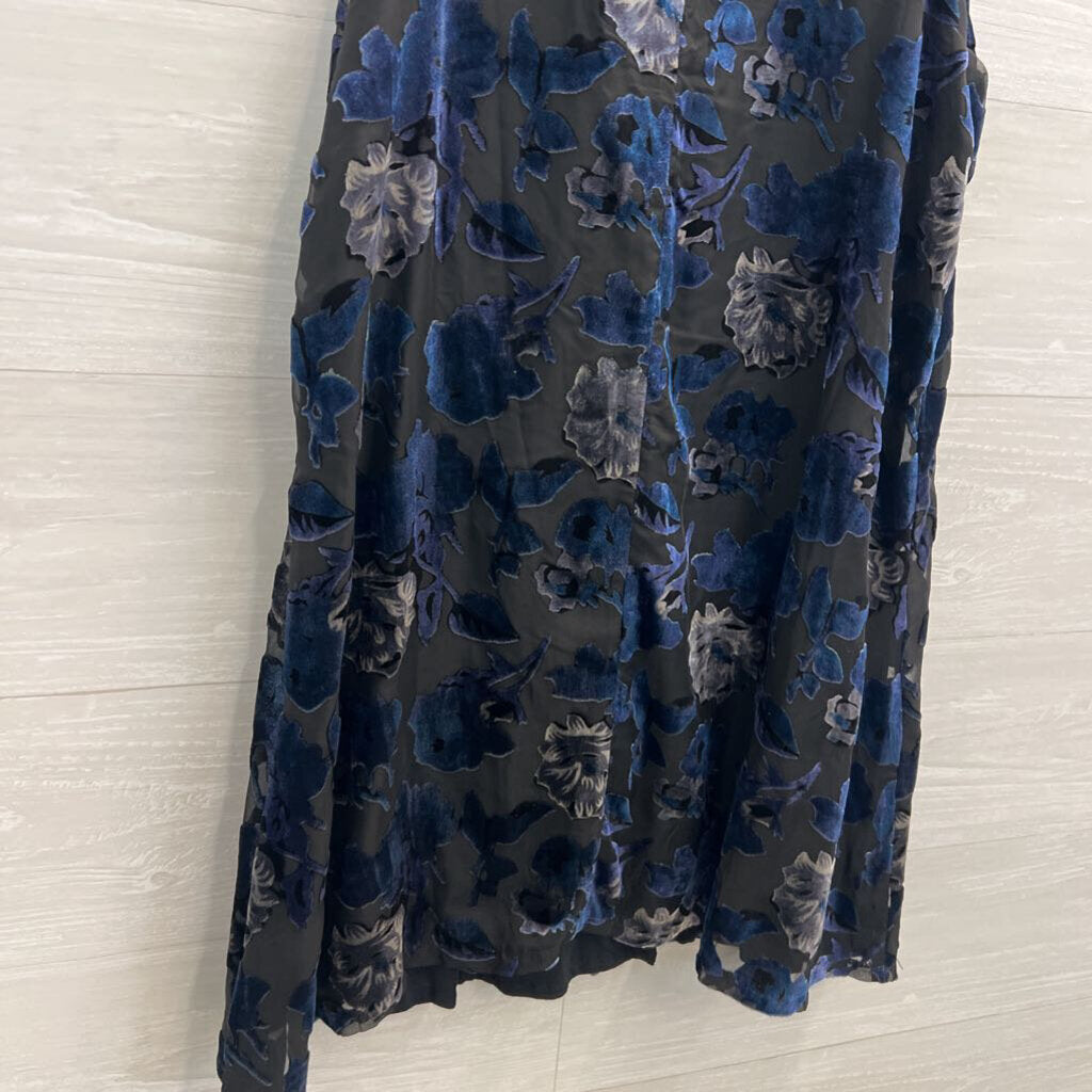 BB Dakota Black/ Blue Burnout Velvet Floral Shift Dress Large