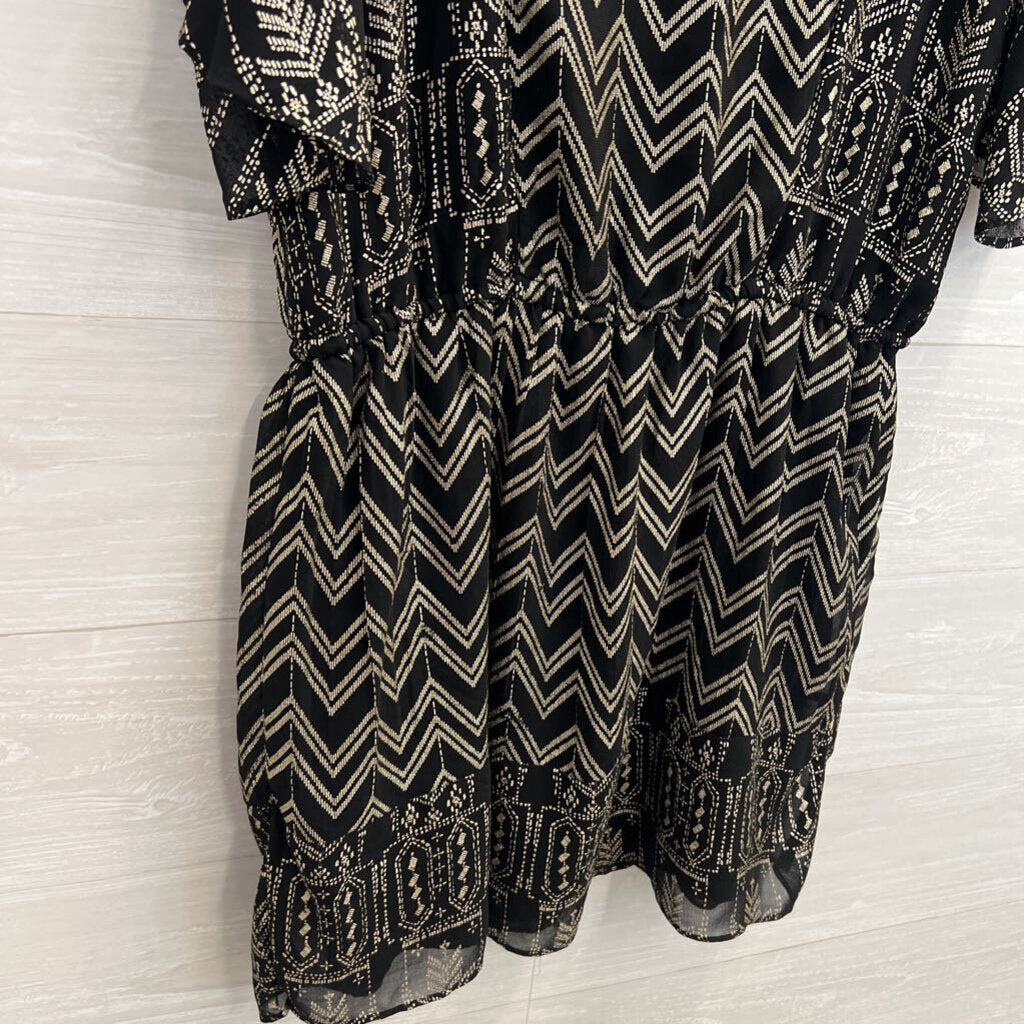 Free People Black/ Metallic Gold Love Your Chaos Short Sleeve Dress Medium