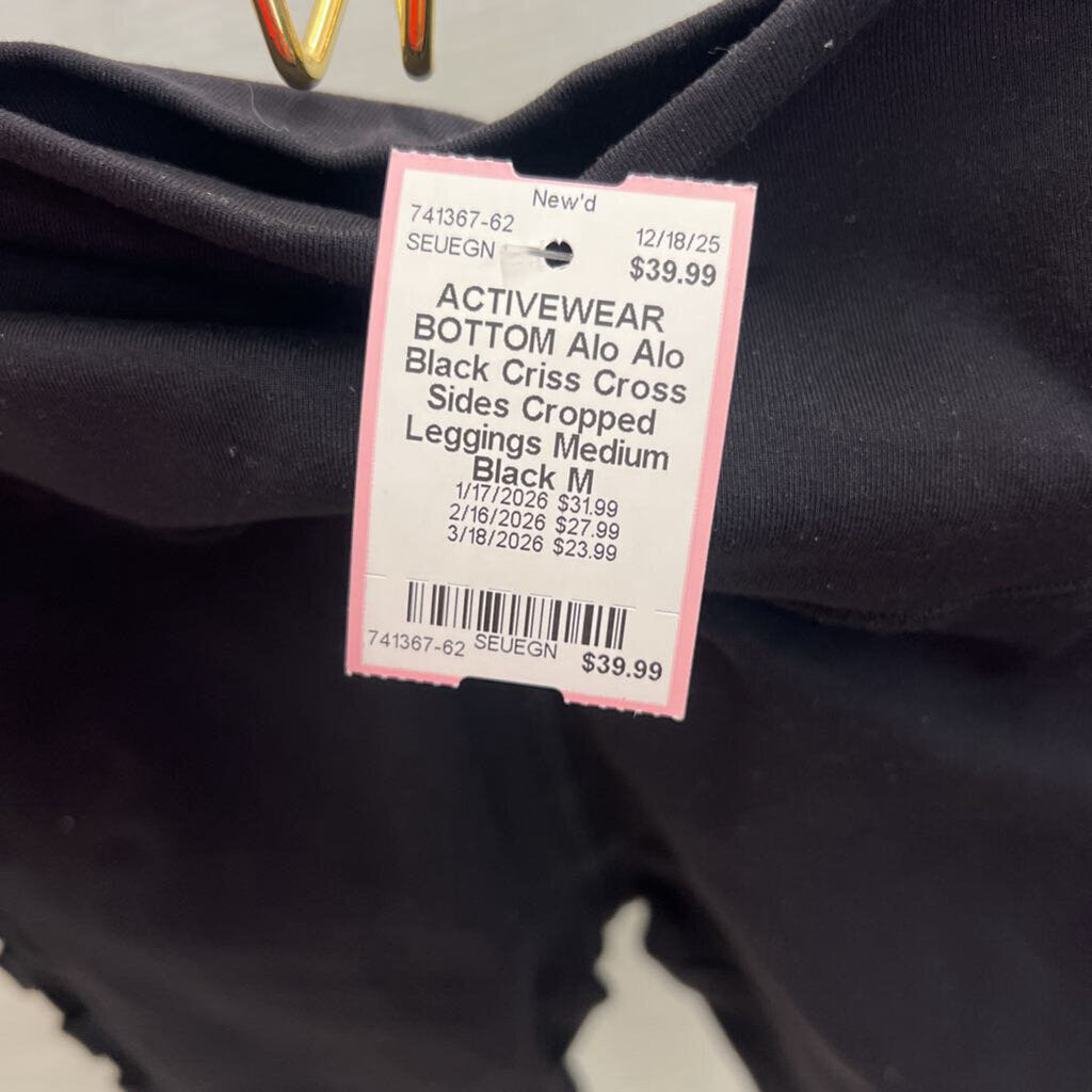 Alo Black Criss Cross Sides Cropped Leggings Medium