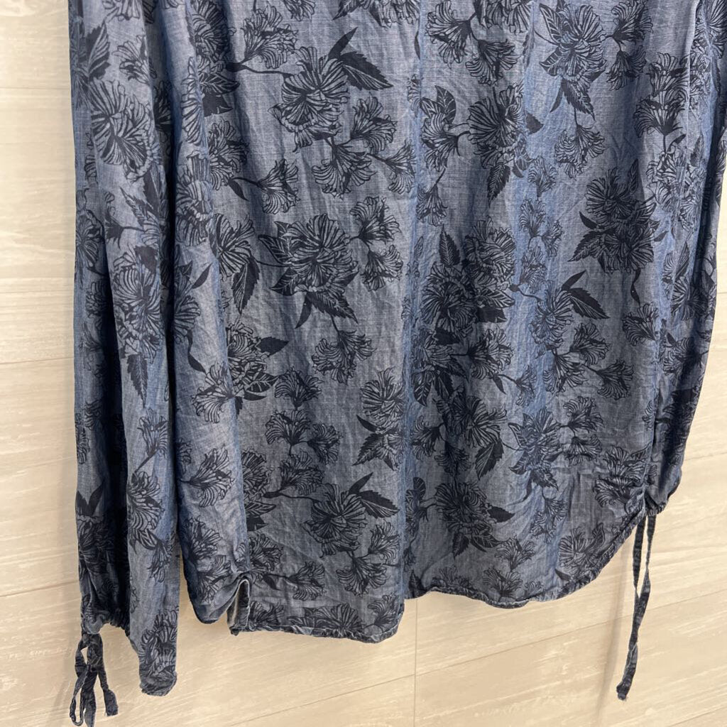 Liz Claiborne Blue Print Long Sleeve Henley Top Extra Large