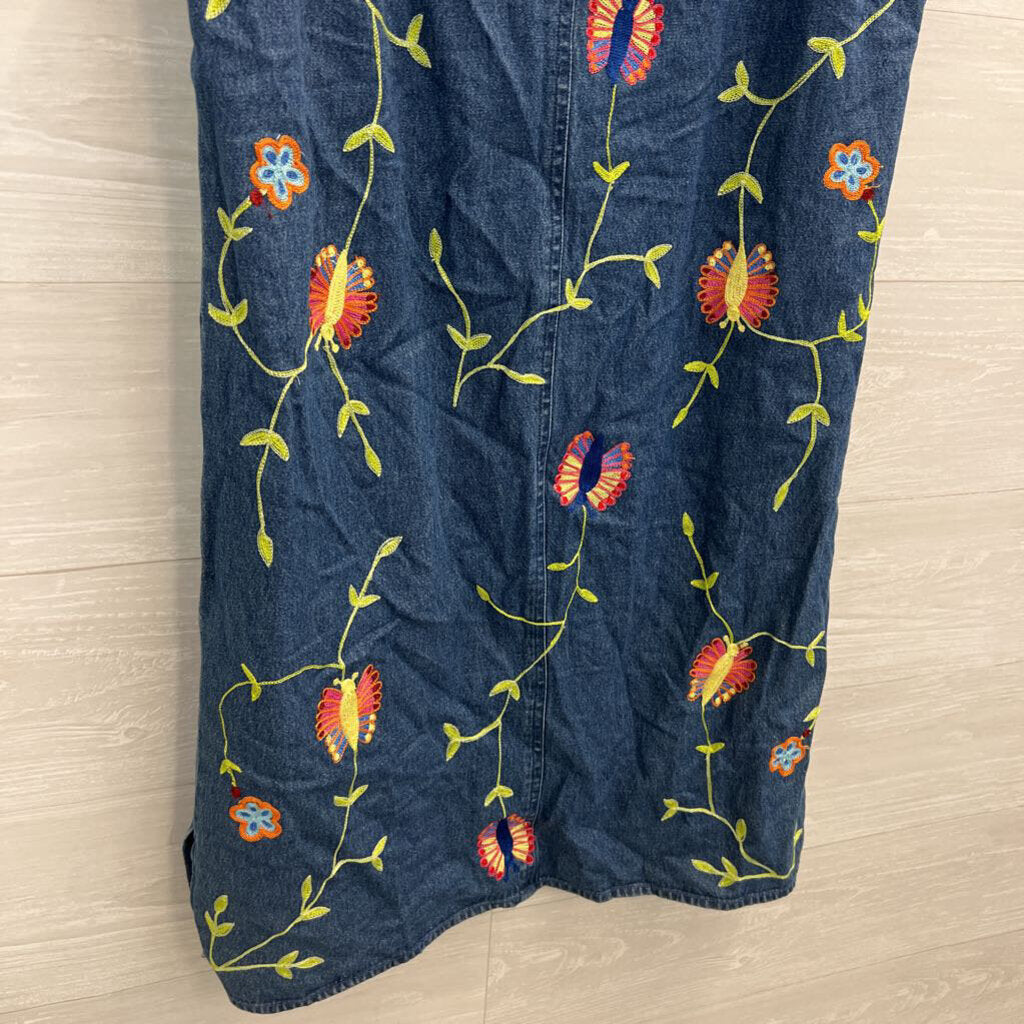 Carolina Blues Denim Embroidered Sleeveless Shift Dress 12