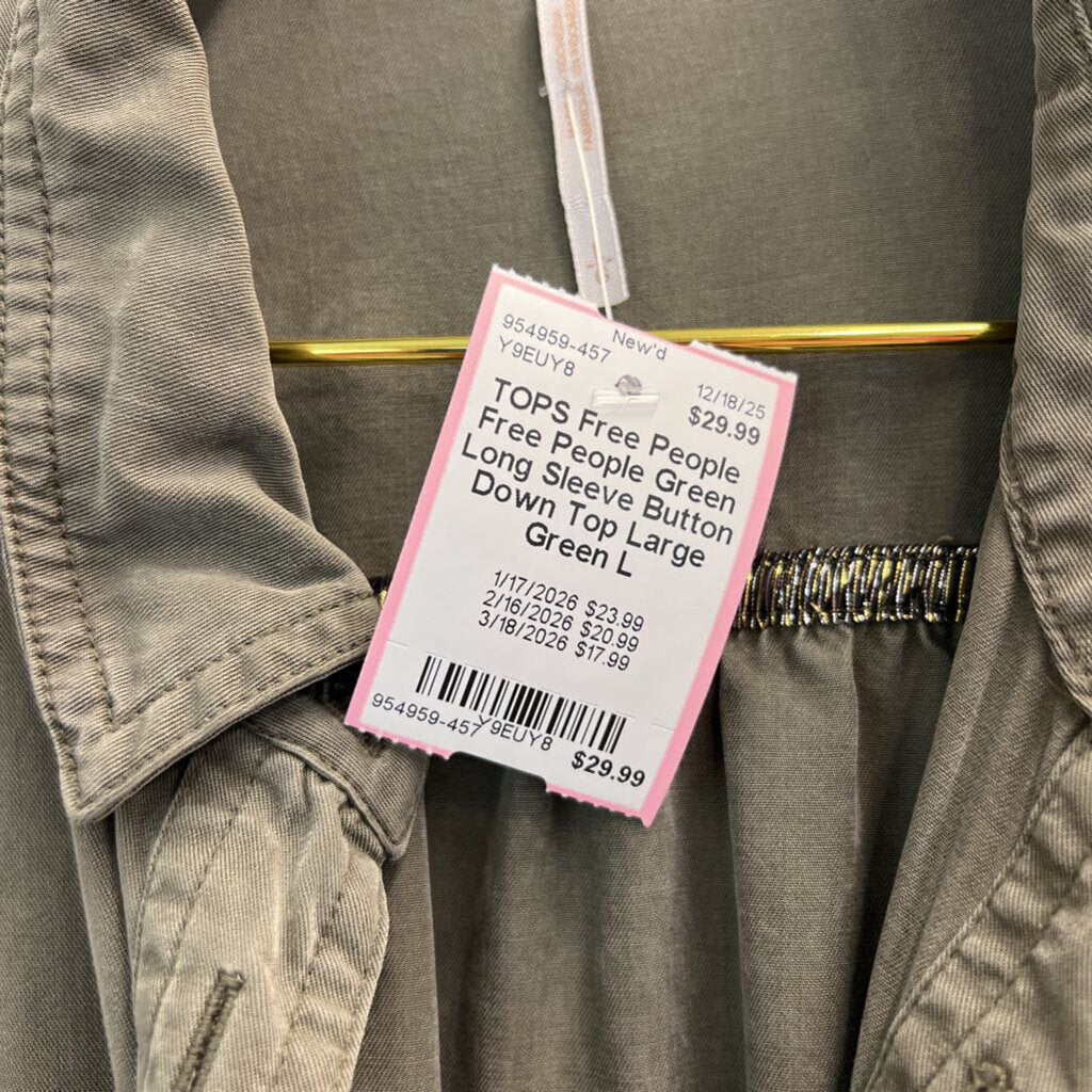 Free People Green Long Sleeve Button Down Top Large
