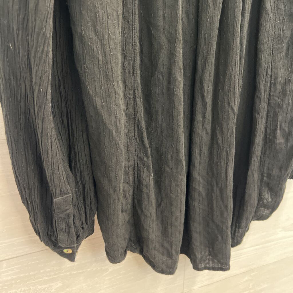 Free People Black Long Sleeve Button Front Top Medium