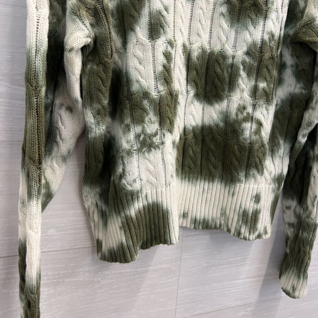 Kut from the Kloth Green/ White Tie Dye Cable Knit Sweater Extra Large