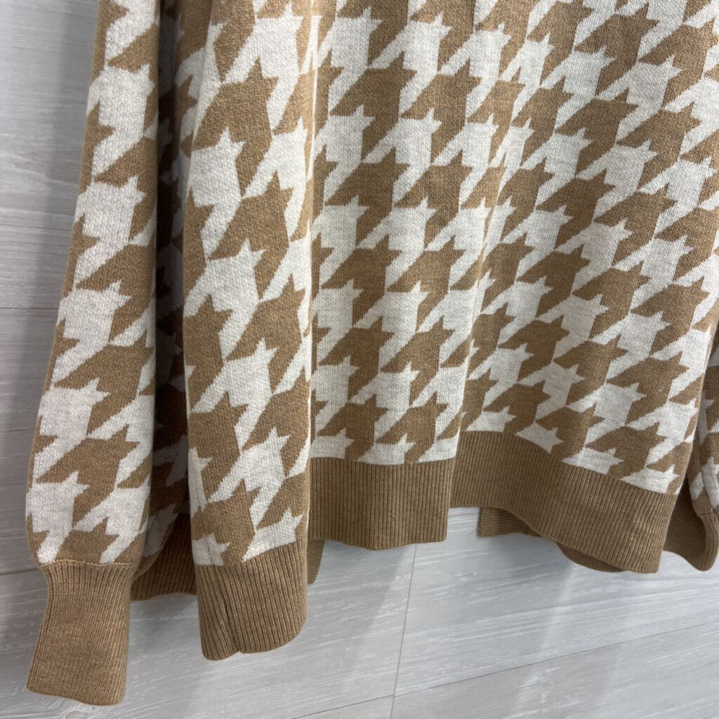 Loft Brown/ White Knit Houndstooth Open Front Cardigan Extra Large