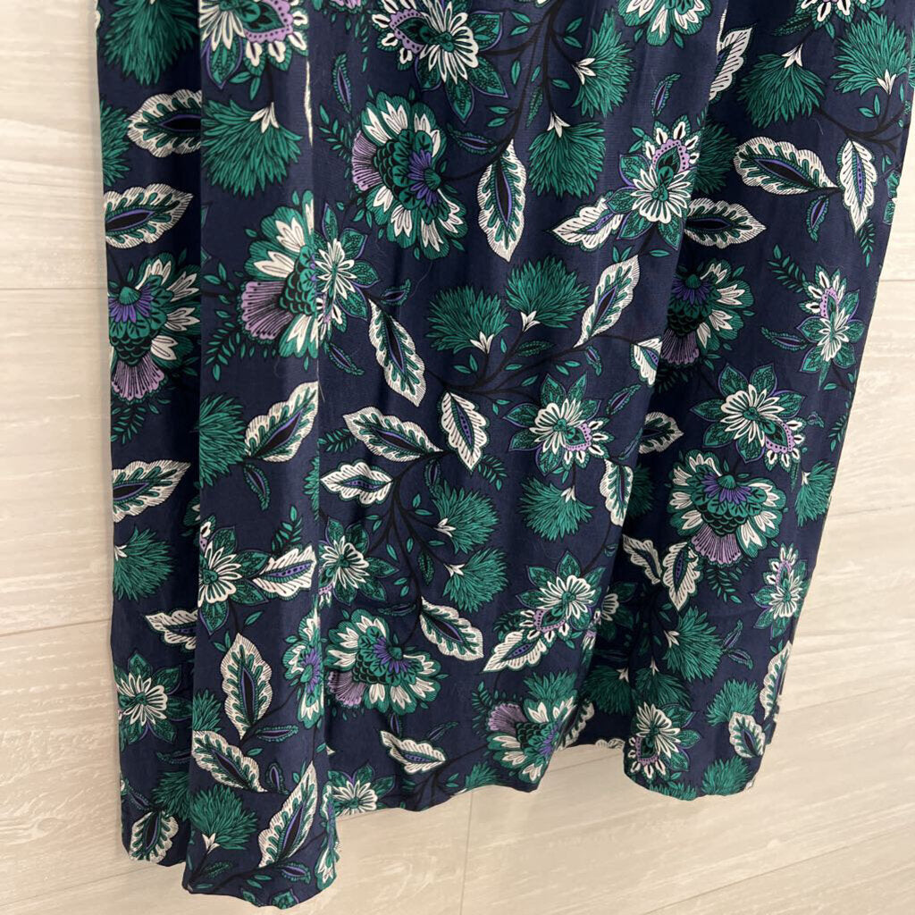 Loft Navy/ Green Print Silky Midi Skirt Large