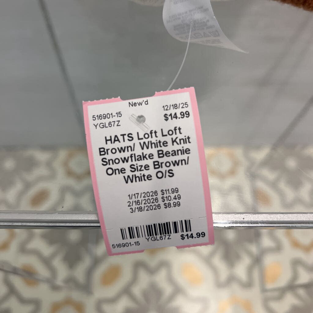 Loft Brown/ White Knit Snowflake Beanie One Size