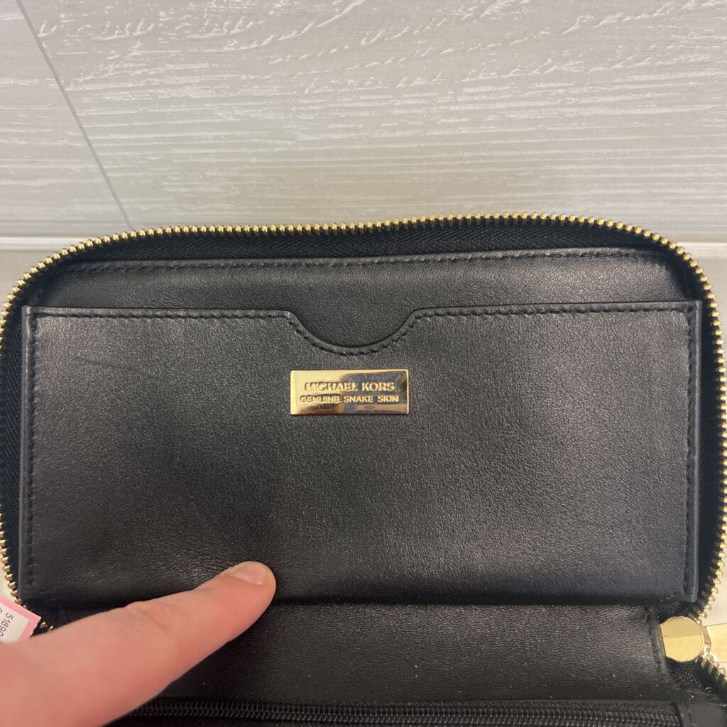 Michael Kors Black Leather Python Embossed Zip Around Wallet