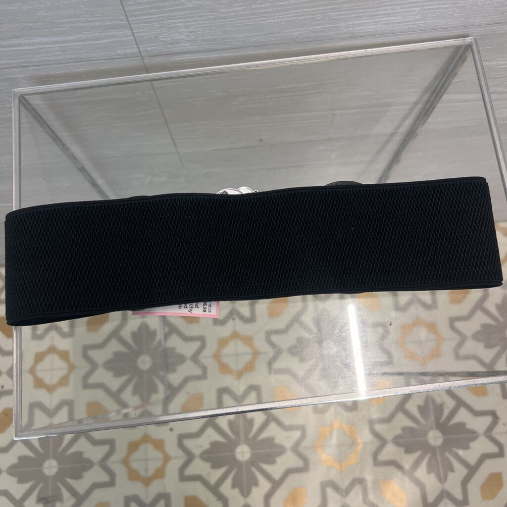 Black Thick Stretchy Silver Embellished Front Belt Medium