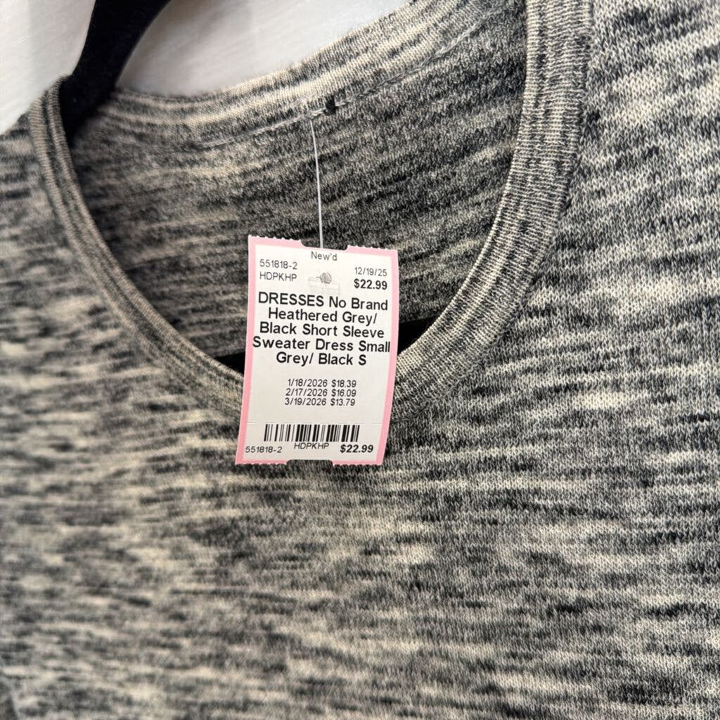 Heathered Grey/ Black Short Sleeve Sweater Dress Small