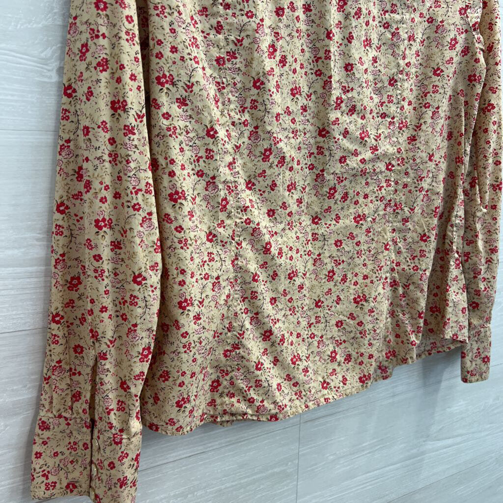Ann Taylor Beige/ Pink Floral Print Long Sleeve Button Down Top 6